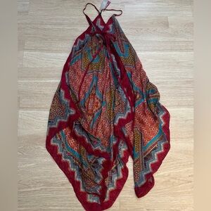 Colorful Geometric Halter Silk Dress